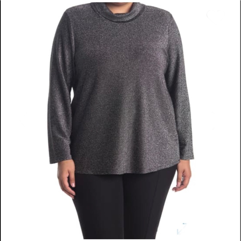 ➕🆕 GRACE ELEMENTS Lurex Knit Turtle Neck sparkly gray size 1x (86)